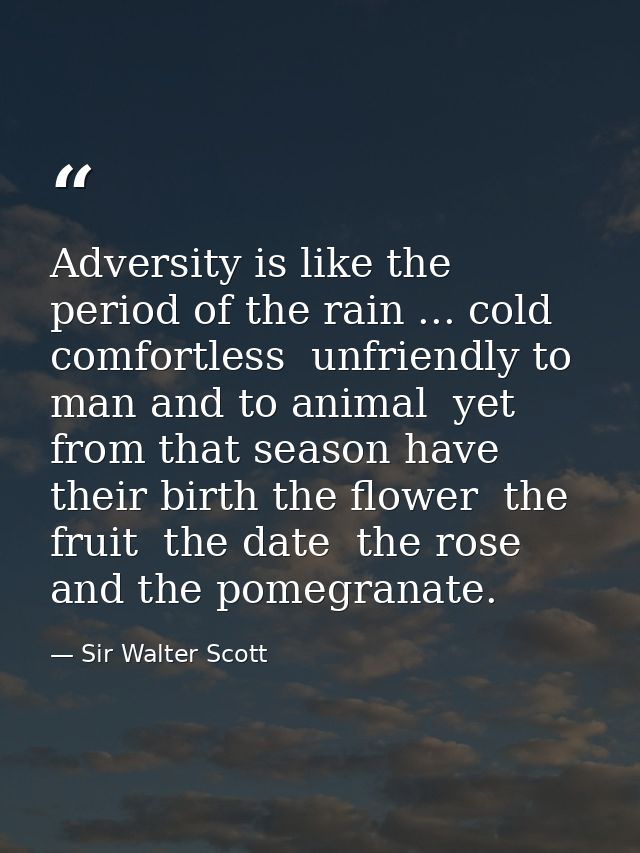 Adversity is like the period of the rain ... cold  comfortless  unfriendly to man and to animal  yet from that season ha — Sir Walter Scott