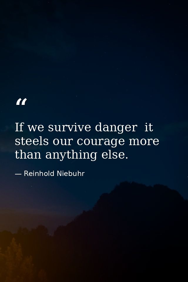 If we survive danger  it steels our courage more than anything else. — Reinhold Niebuhr