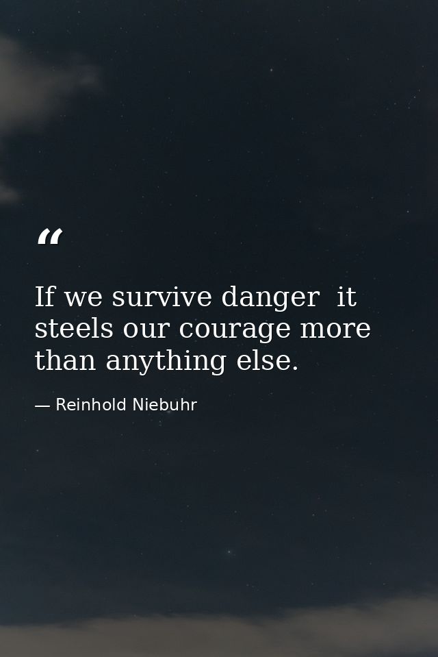 If we survive danger  it steels our courage more than anything else. — Reinhold Niebuhr