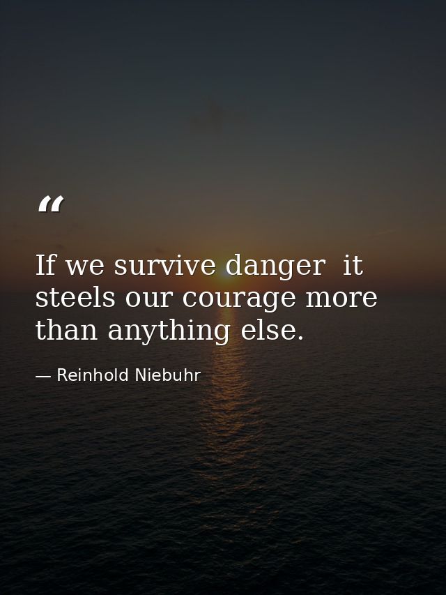 If we survive danger  it steels our courage more than anything else. — Reinhold Niebuhr
