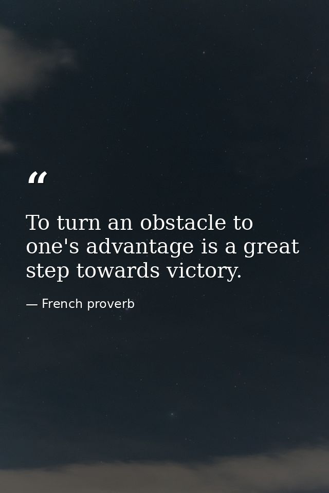 To turn an obstacle to one's advantage is a great step towards victory. — French proverb