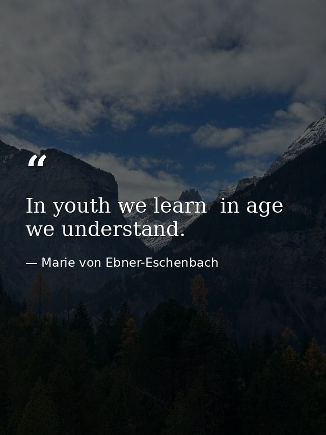 In youth we learn  in age we understand. — Marie von Ebner-Eschenbach
