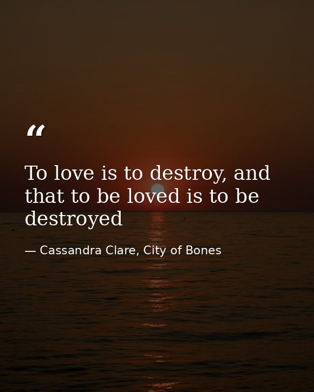 To love is to destroy, and that to be loved is to be destroyed — Cassandra Clare, City of Bones