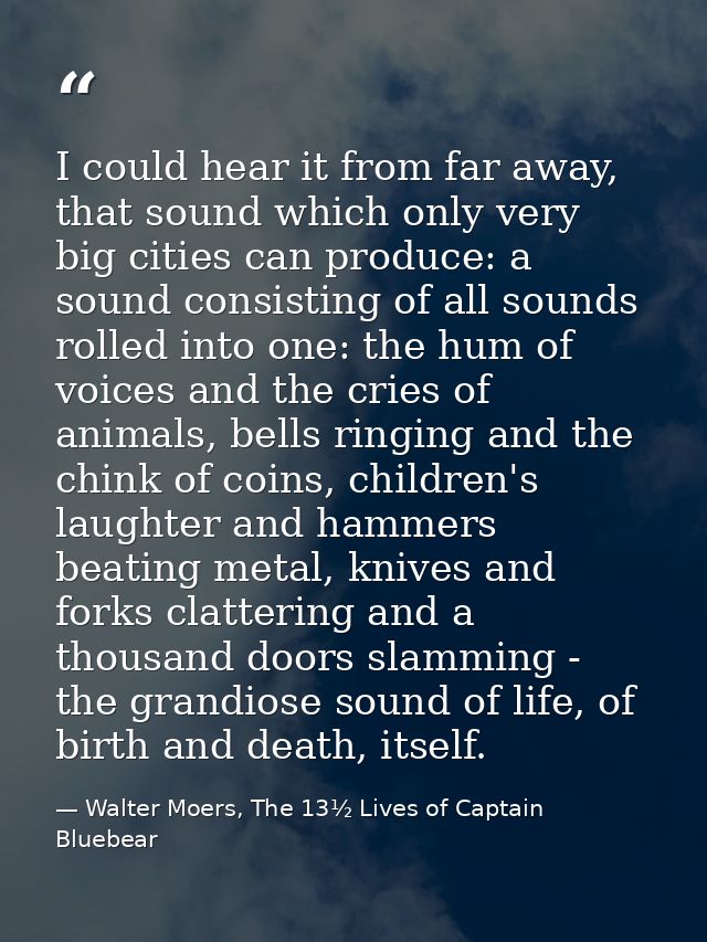I could hear it from far away, that sound which only very big cities can produce: a sound consisting of all sounds rolle — Walter Moers, The 13½ Lives of Captain Bluebear