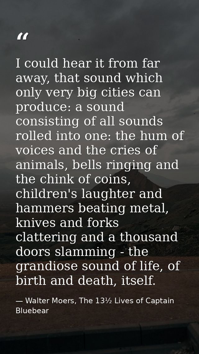 I could hear it from far away, that sound which only very big cities can produce: a sound consisting of all sounds rolle — Walter Moers, The 13½ Lives of Captain Bluebear