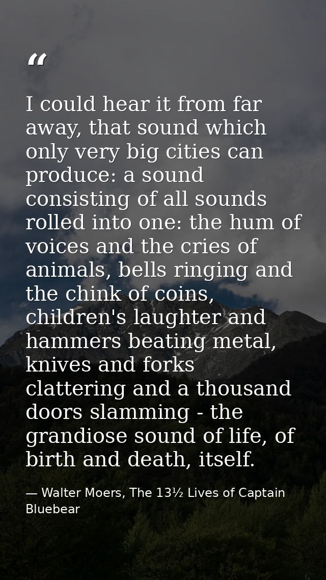 I could hear it from far away, that sound which only very big cities can produce: a sound consisting of all sounds rolle — Walter Moers, The 13½ Lives of Captain Bluebear
