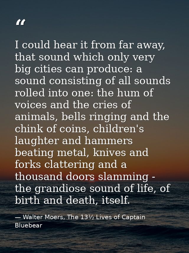 I could hear it from far away, that sound which only very big cities can produce: a sound consisting of all sounds rolle — Walter Moers, The 13½ Lives of Captain Bluebear