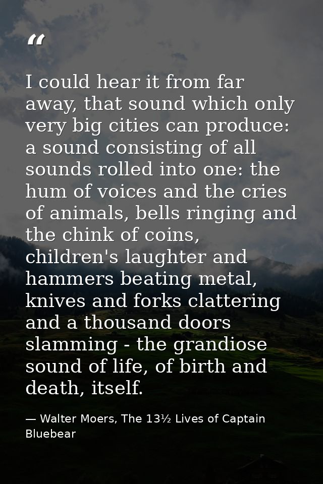 I could hear it from far away, that sound which only very big cities can produce: a sound consisting of all sounds rolle — Walter Moers, The 13½ Lives of Captain Bluebear