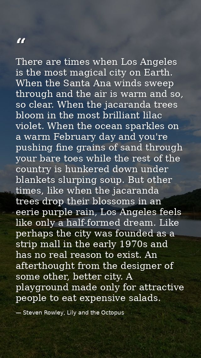 There are times when Los Angeles is the most magical city on Earth. When the Santa Ana winds sweep through and the air i — Steven Rowley, Lily and the Octopus