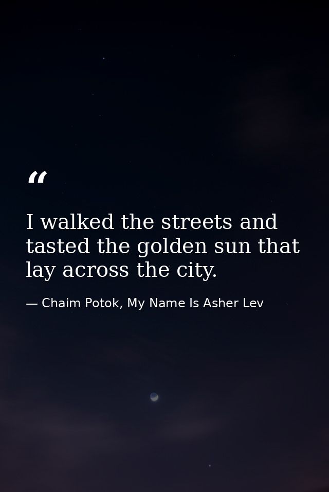 I walked the streets and tasted the golden sun that lay across the city. — Chaim Potok, My Name Is Asher Lev
