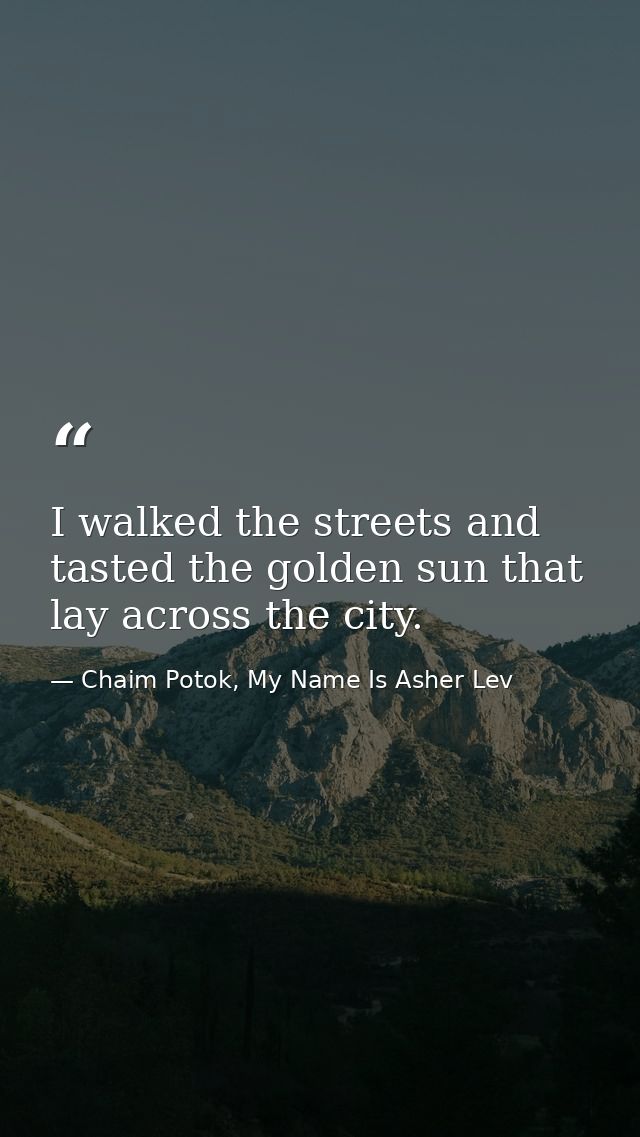 I walked the streets and tasted the golden sun that lay across the city. — Chaim Potok, My Name Is Asher Lev