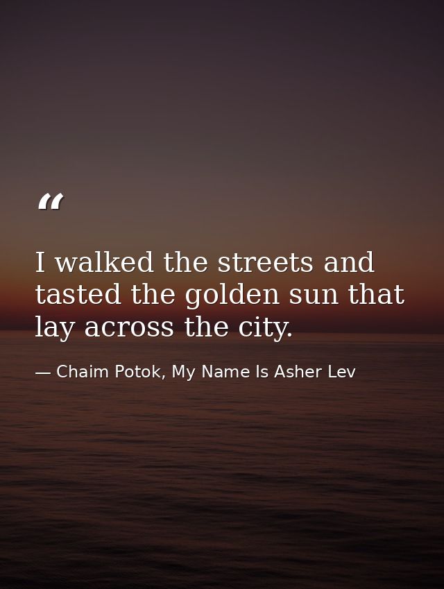 I walked the streets and tasted the golden sun that lay across the city. — Chaim Potok, My Name Is Asher Lev