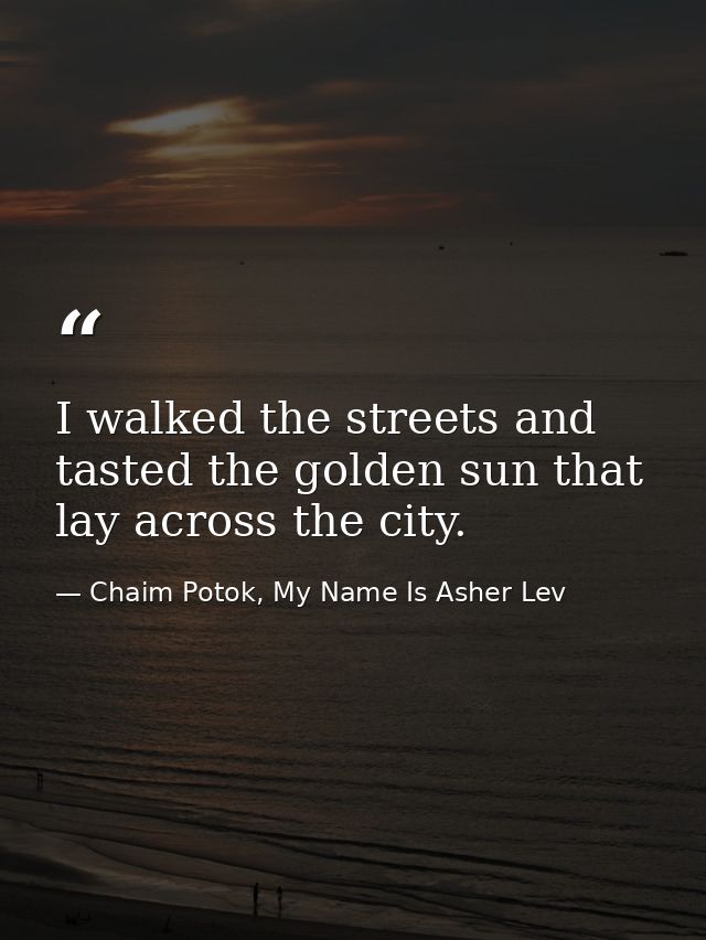 I walked the streets and tasted the golden sun that lay across the city. — Chaim Potok, My Name Is Asher Lev