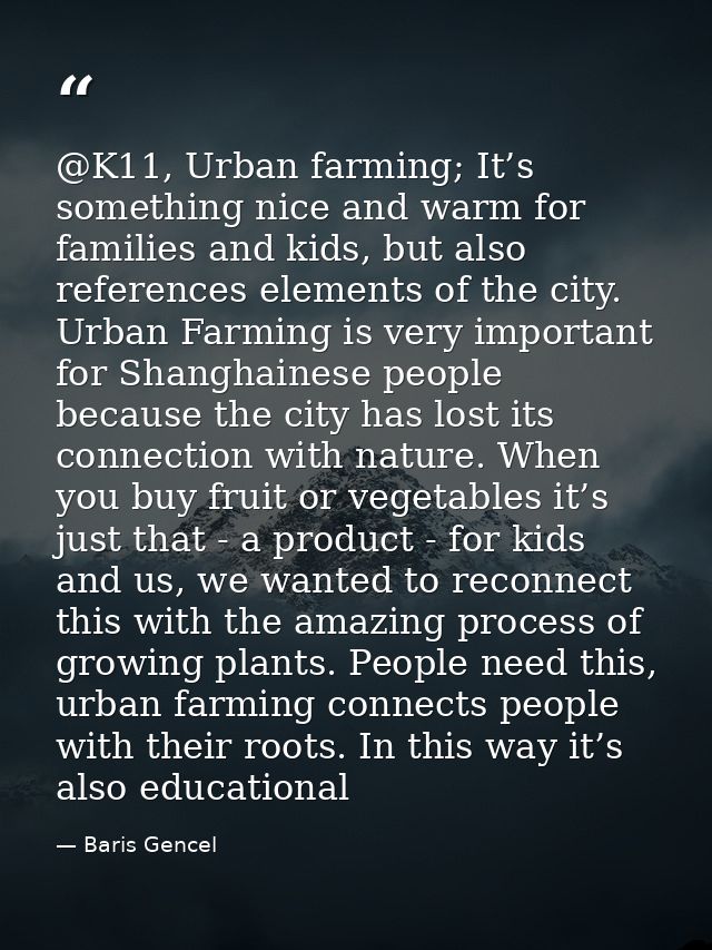 @K11, Urban farming; It’s something nice and warm for families and kids, but also references elements of the city. Urban — Baris Gencel