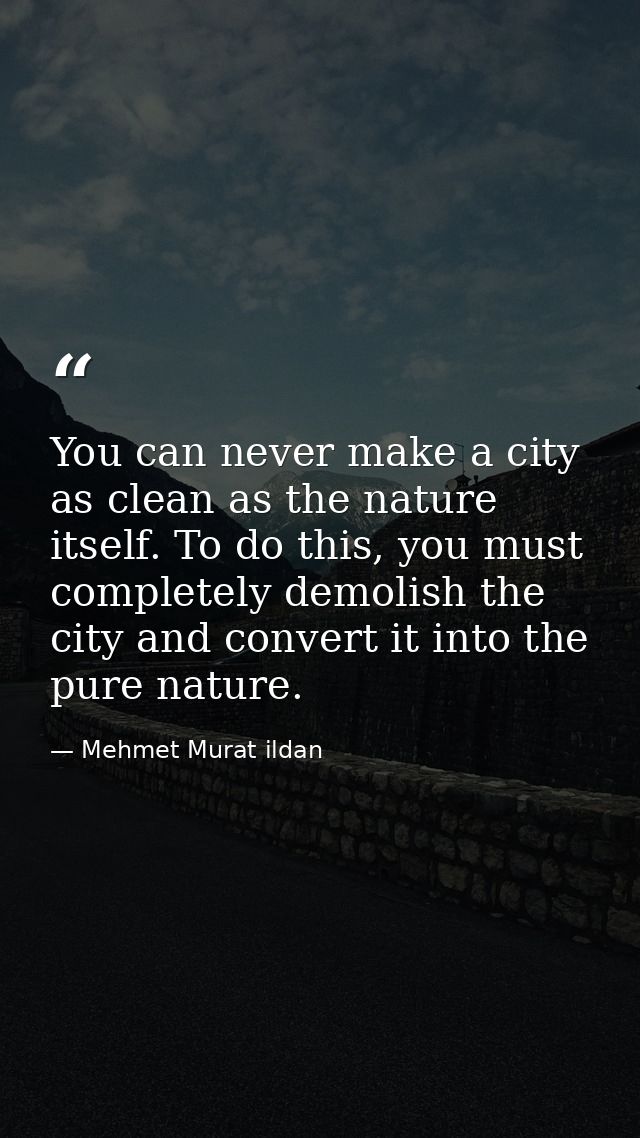 You can never make a city as clean as the nature itself. To do this, you must completely demolish the city and convert i — Mehmet Murat ildan