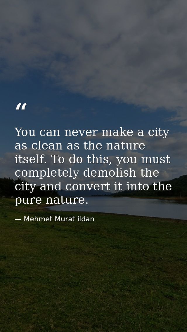 You can never make a city as clean as the nature itself. To do this, you must completely demolish the city and convert i — Mehmet Murat ildan