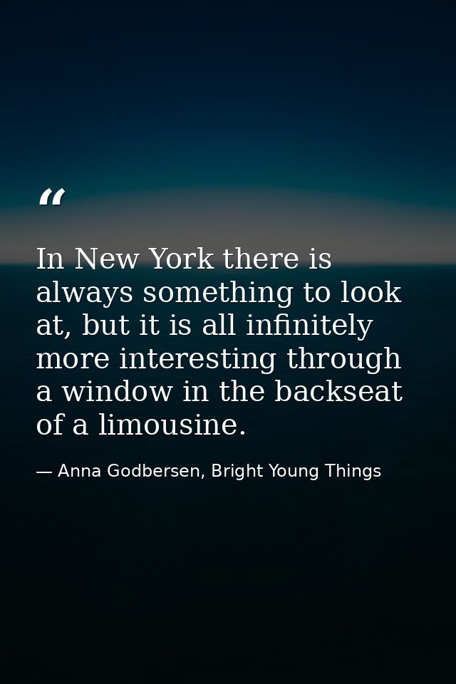 In New York there is always something to look at, but it is all infinitely more interesting through a window in the back — Anna Godbersen, Bright Young Things
