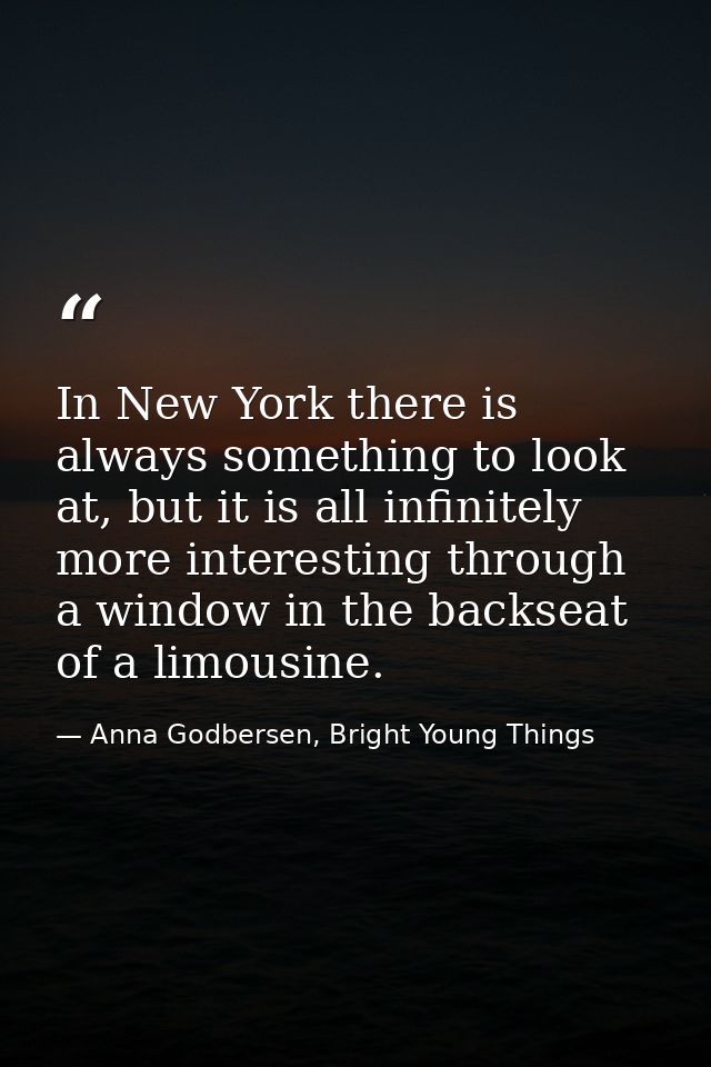 In New York there is always something to look at, but it is all infinitely more interesting through a window in the back — Anna Godbersen, Bright Young Things