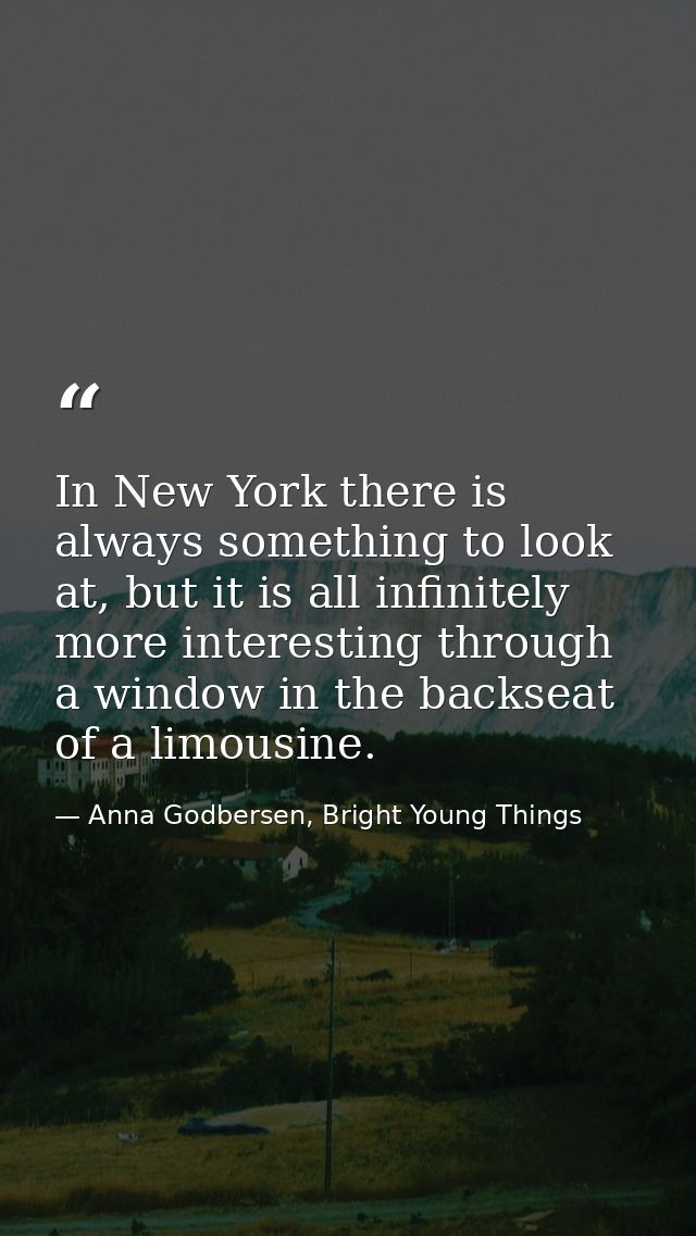 In New York there is always something to look at, but it is all infinitely more interesting through a window in the back — Anna Godbersen, Bright Young Things
