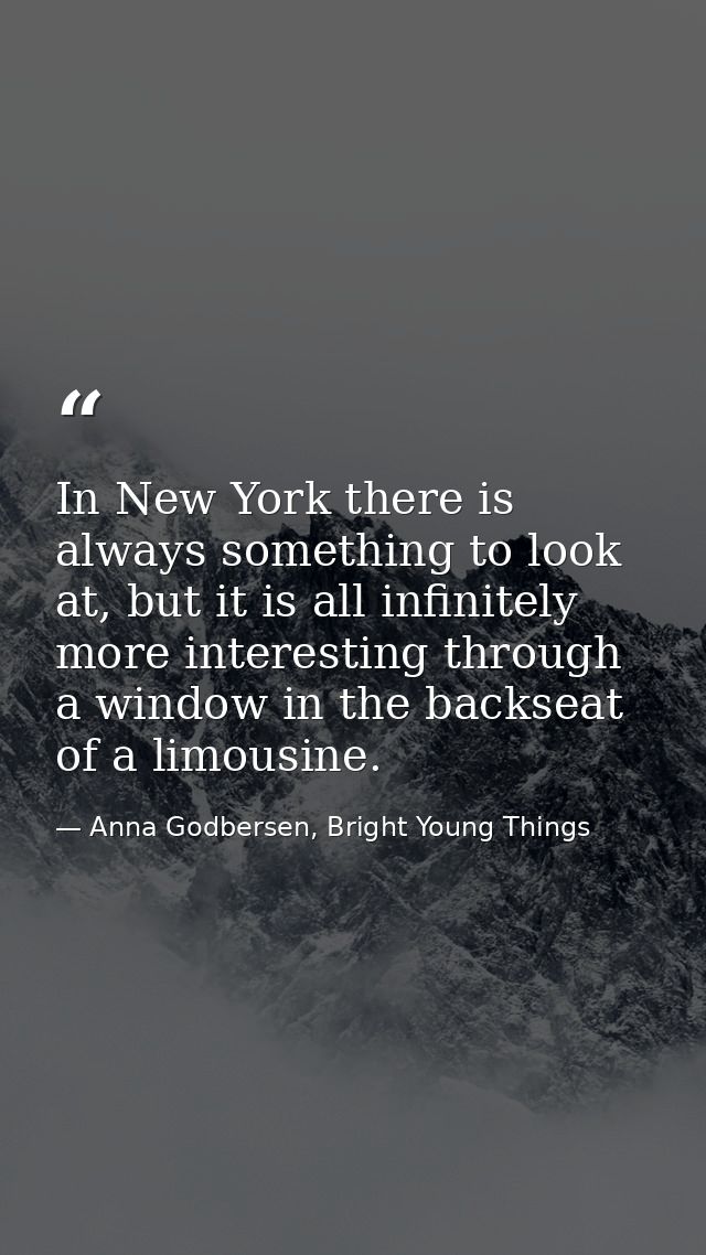 In New York there is always something to look at, but it is all infinitely more interesting through a window in the back — Anna Godbersen, Bright Young Things