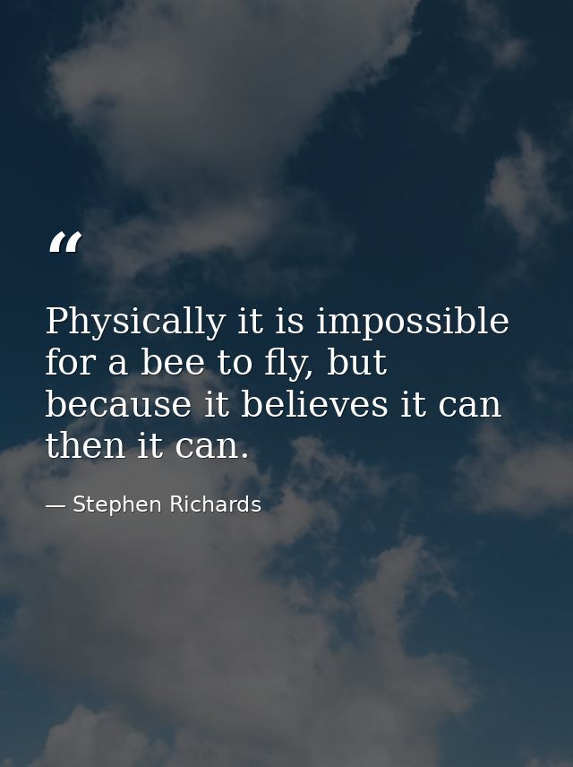 Physically it is impossible for a bee to fly, but because it believes it can then it can. — Stephen Richards