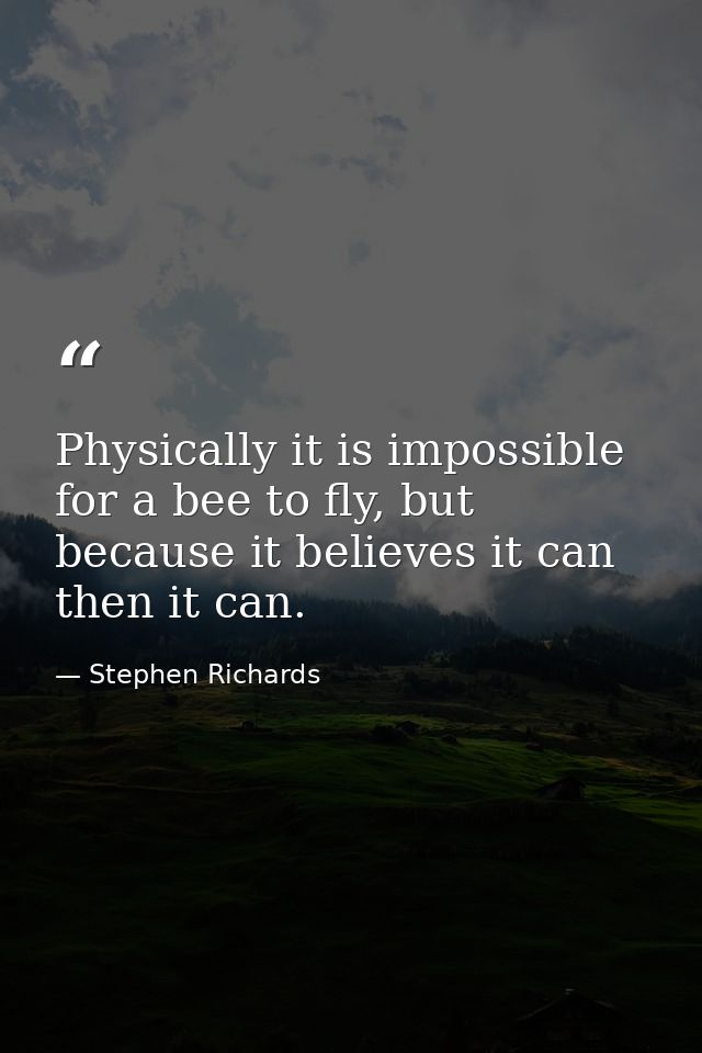 Physically it is impossible for a bee to fly, but because it believes it can then it can. — Stephen Richards