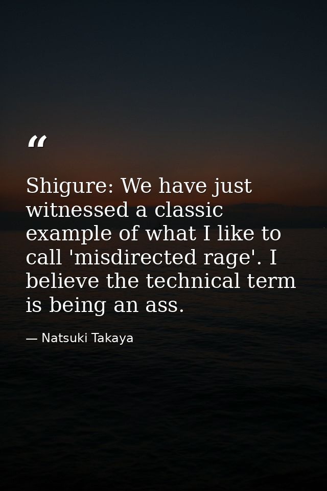 Shigure: We have just witnessed a classic example of what I like to call 'misdirected rage'. I believe the technical ter — Natsuki Takaya