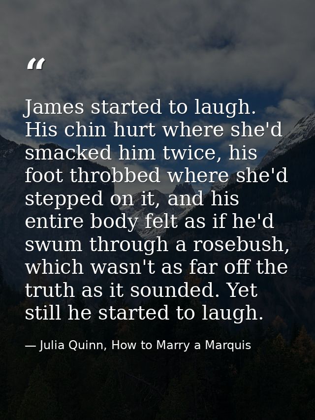 James started to laugh. His chin hurt where she'd smacked him twice, his foot throbbed where she'd stepped on it, and hi — Julia Quinn, How to Marry a Marquis
