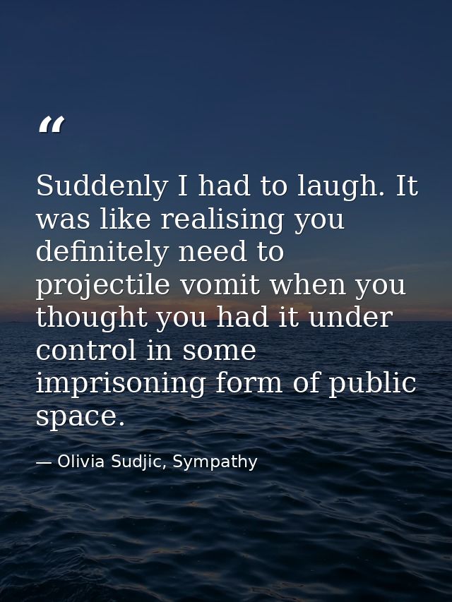Suddenly I had to laugh. It was like realising you definitely need to projectile vomit when you thought you had it under — Olivia Sudjic, Sympathy