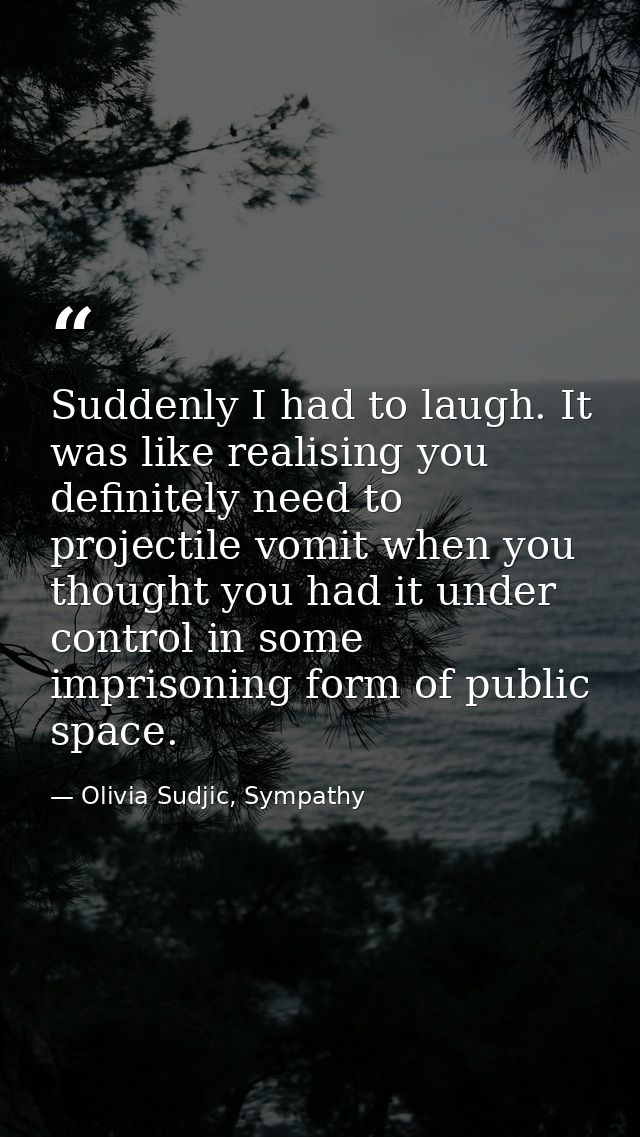 Suddenly I had to laugh. It was like realising you definitely need to projectile vomit when you thought you had it under — Olivia Sudjic, Sympathy