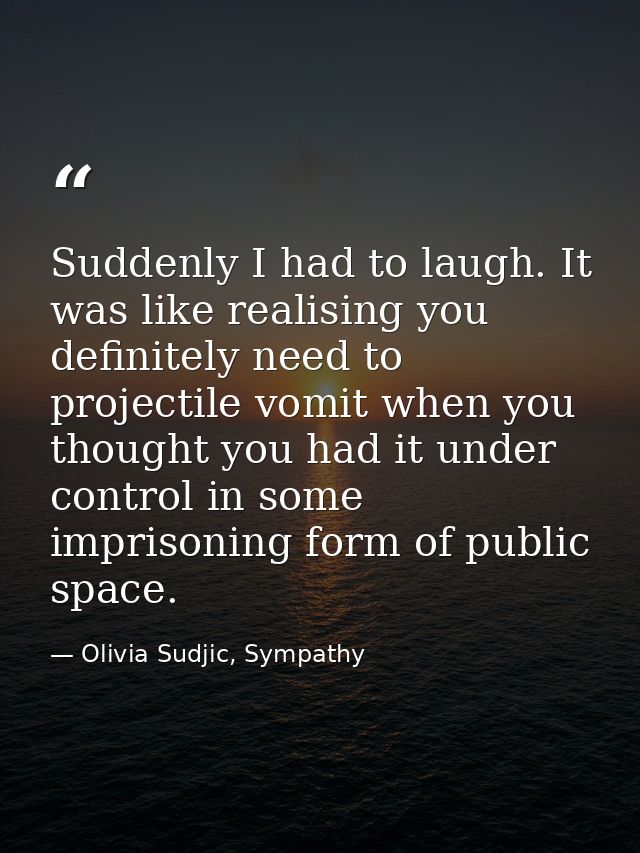 Suddenly I had to laugh. It was like realising you definitely need to projectile vomit when you thought you had it under — Olivia Sudjic, Sympathy