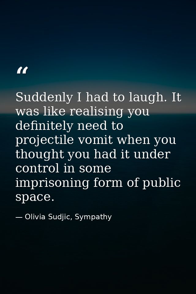 Suddenly I had to laugh. It was like realising you definitely need to projectile vomit when you thought you had it under — Olivia Sudjic, Sympathy