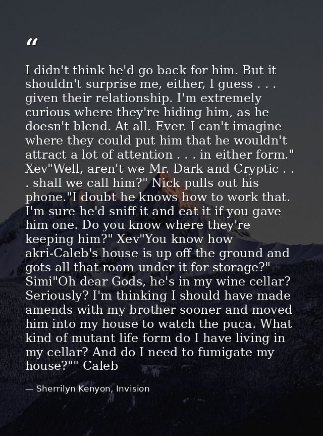 I didn't think he'd go back for him. But it shouldn't surprise me, either, I guess . . . given their relationship. I'm e — Sherrilyn Kenyon, Invision