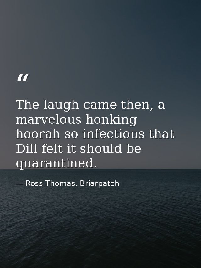 The laugh came then, a marvelous honking hoorah so infectious that Dill felt it should be quarantined. — Ross Thomas, Briarpatch