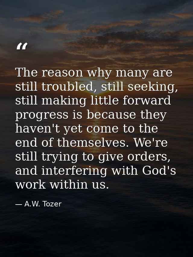 The reason why many are still troubled, still seeking, still making little forward progress is because they haven't yet  — A.W. Tozer