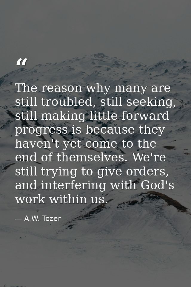 The reason why many are still troubled, still seeking, still making little forward progress is because they haven't yet  — A.W. Tozer