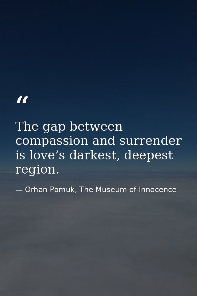 The gap between compassion and surrender is love’s darkest, deepest region. — Orhan Pamuk, The Museum of Innocence