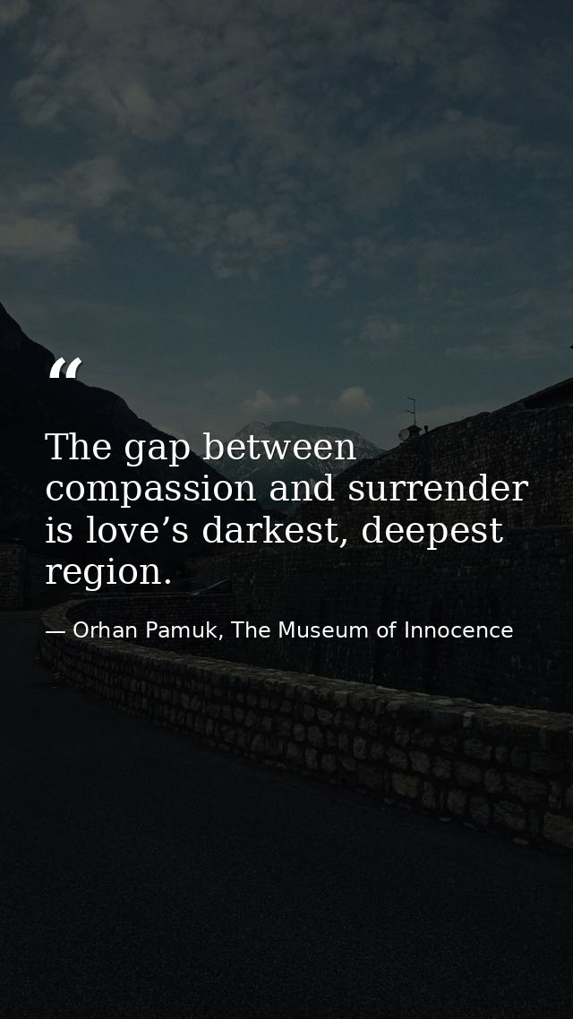 The gap between compassion and surrender is love’s darkest, deepest region. — Orhan Pamuk, The Museum of Innocence