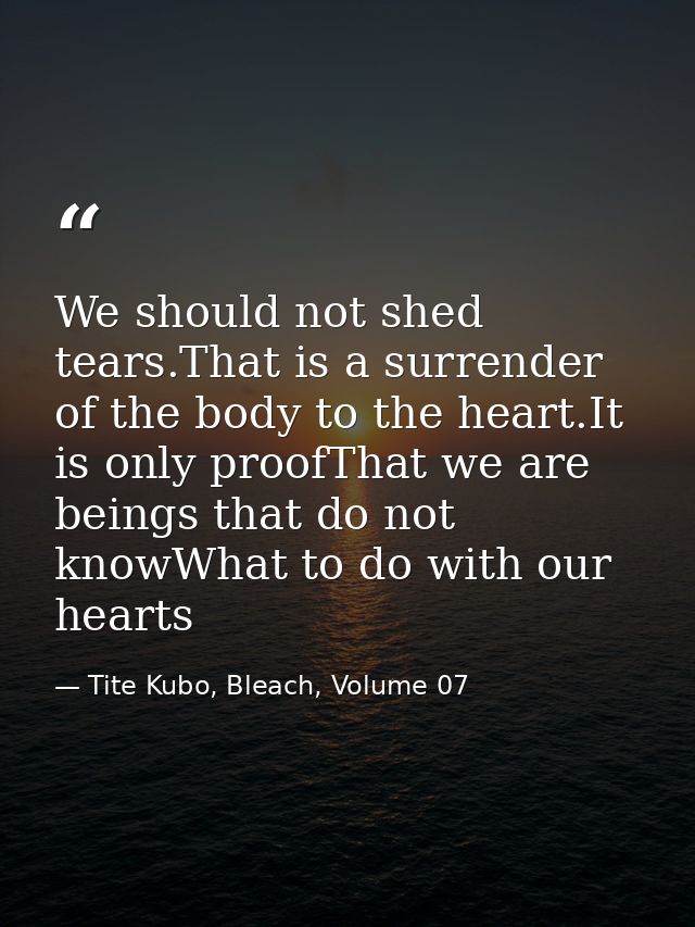 We should not shed tears.That is a surrender of the body to the heart.It is only proofThat we are beings that do not kno — Tite Kubo, Bleach, Volume 07