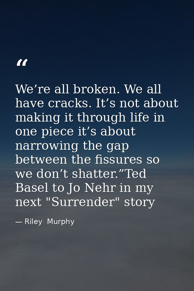 We’re all broken. We all have cracks. It’s not about making it through life in one piece it’s about narrowing the gap be — Riley  Murphy
