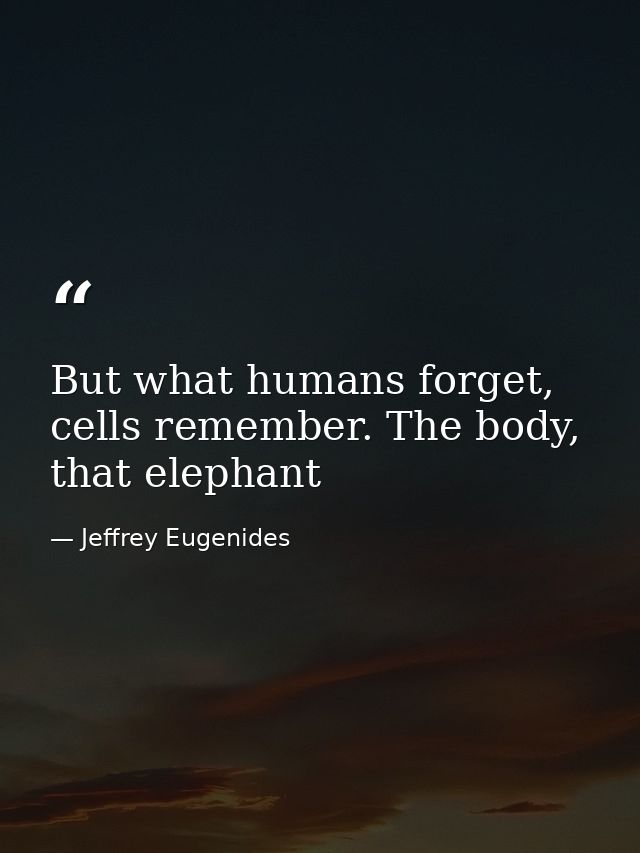 But what humans forget, cells remember. The body, that elephant — Jeffrey Eugenides