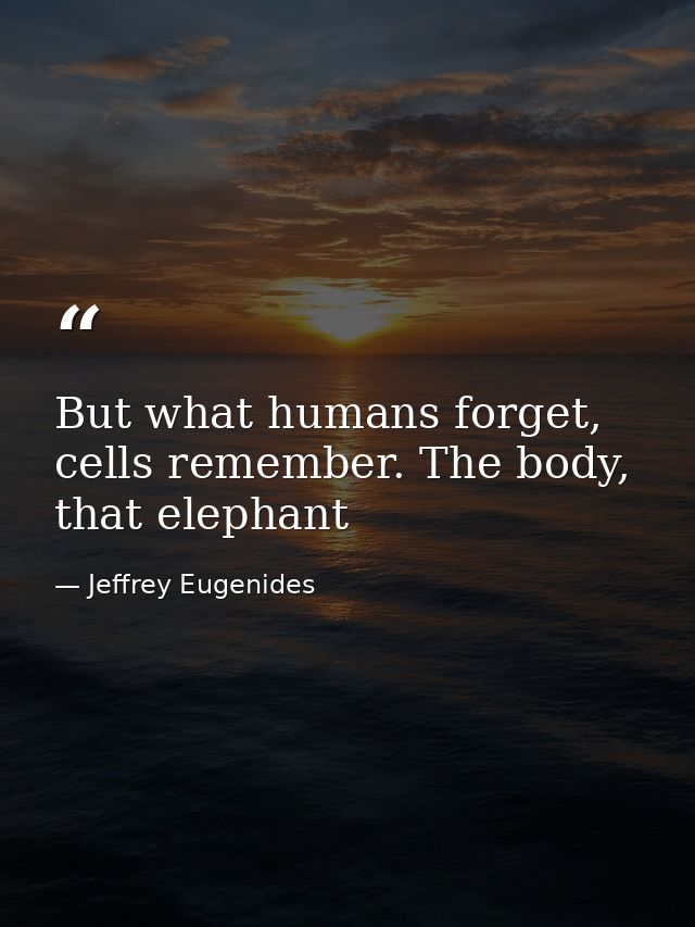 But what humans forget, cells remember. The body, that elephant — Jeffrey Eugenides