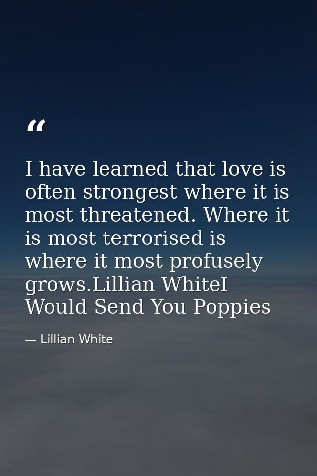I have learned that love is often strongest where it is most threatened. Where it is most terrorised is where it most pr — Lillian White
