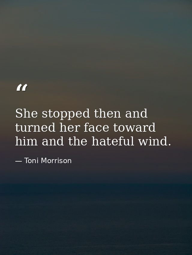 She stopped then and turned her face toward him and the hateful wind. — Toni Morrison