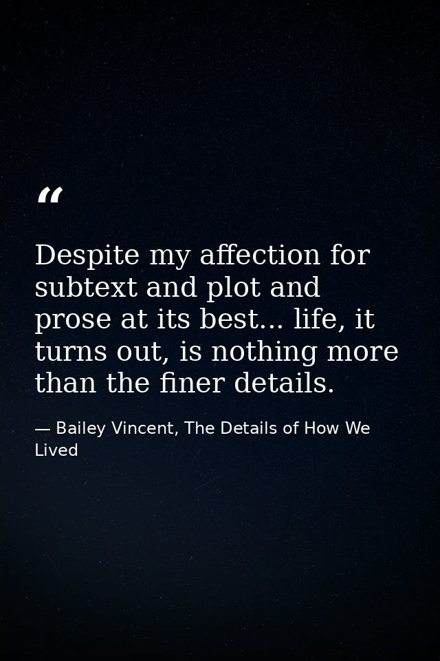 Despite my affection for subtext and plot and prose at its best... life, it turns out, is nothing more than the finer de — Bailey Vincent, The Details of How We Lived