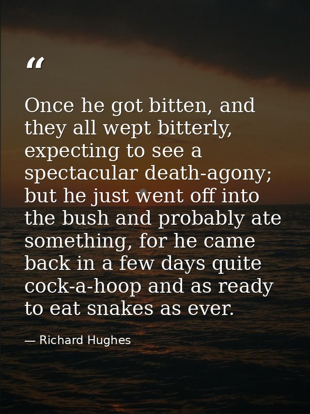 Once he got bitten, and they all wept bitterly, expecting to see a spectacular death-agony; but he just went off into th — Richard Hughes