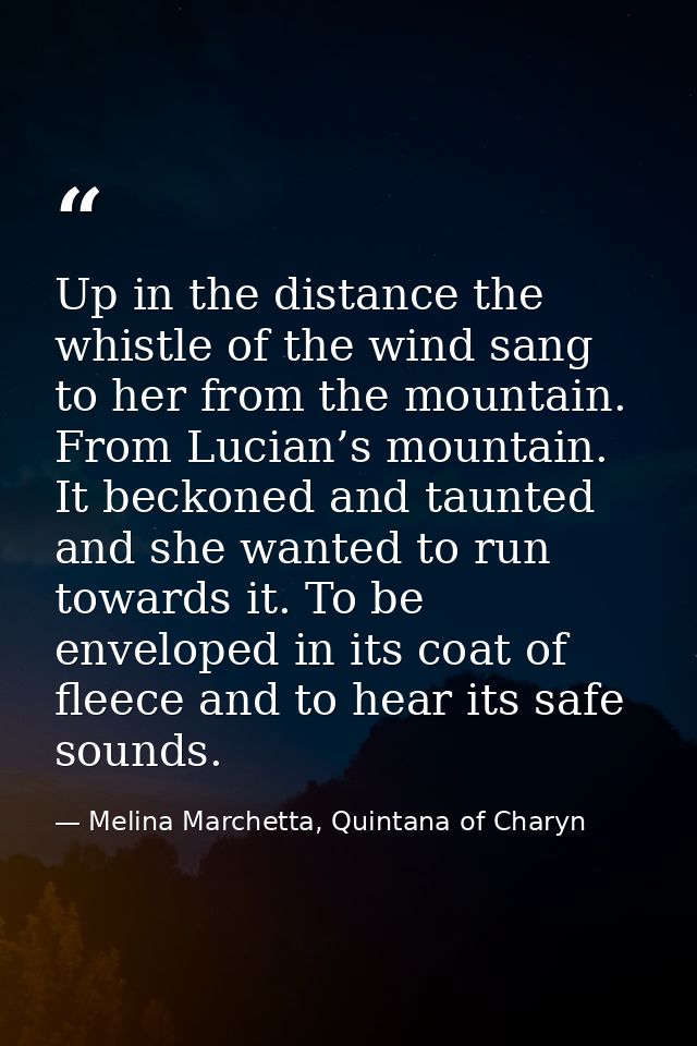 Up in the distance the whistle of the wind sang to her from the mountain. From Lucian’s mountain. It beckoned and taunte — Melina Marchetta, Quintana of Charyn