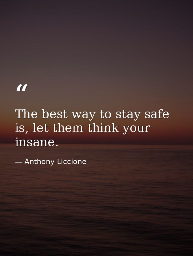 The best way to stay safe is, let them think your insane. — Anthony Liccione