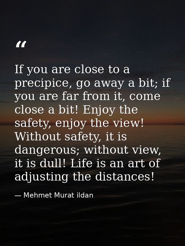 If you are close to a precipice, go away a bit; if you are far from it, come close a bit! Enjoy the safety, enjoy the vi — Mehmet Murat ildan