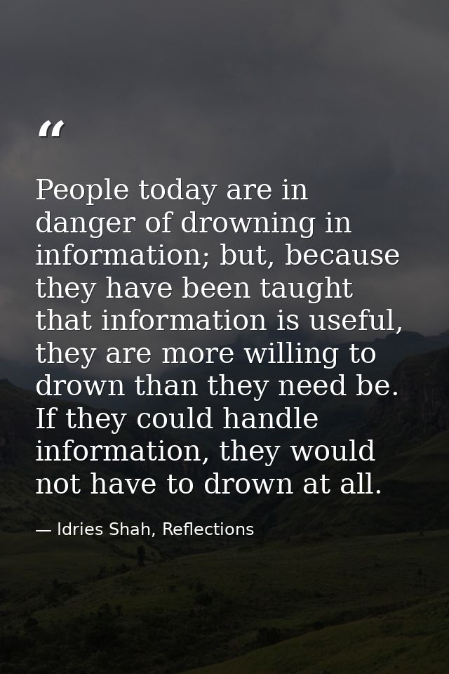 People today are in danger of drowning in information; but, because they have been taught that information is useful, th — Idries Shah, Reflections